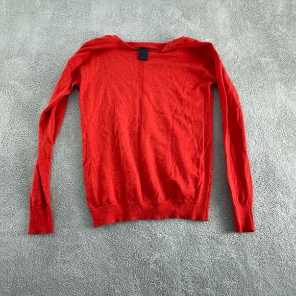 GAP Womens V-Neck Sweater Small Extra Fine Merino Wool Red Knit Long Sleeve 4848 - Picture 2 of 7